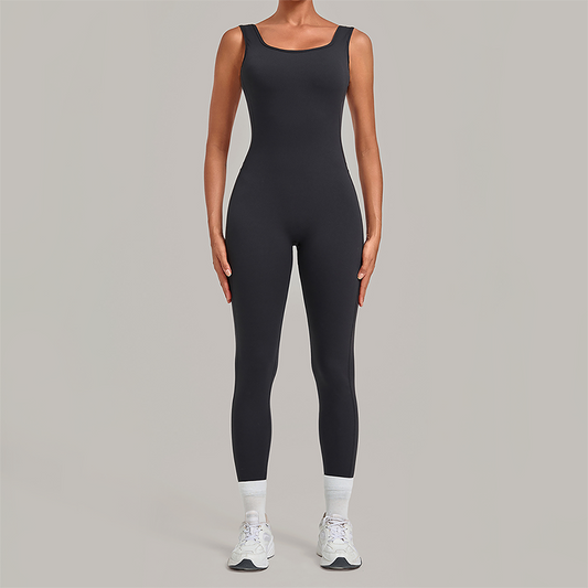 Wholesale Women's Brushed Yoga Jumpsuit – Open-Back Slim Fit Athletic Bodysuit w/ Chest Pad