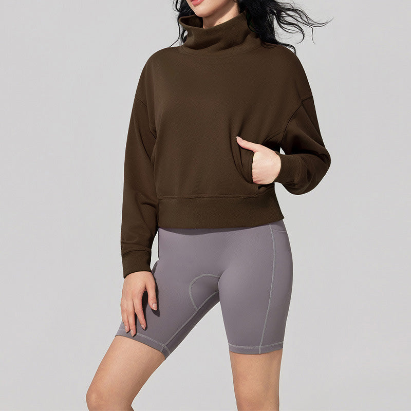 High-neck short loose sweatshirt