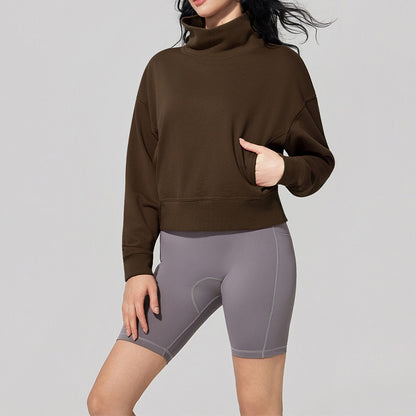 High-neck short loose sweatshirt