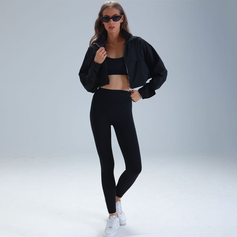 3-Piece Zip-Front Yoga Set with Hooded Jacket