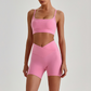 Wholesale Brushed Naked-Feel Open-Back Sports Bra & High-Waist Shorts Set – Sculpting Yoga 2-Piece