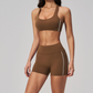 Wholesale Women's Brushed Short Sleeve Crop Top & Full-Length Leggings Set – Padded Yoga Fitness 2-Piece