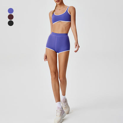 Couleur de contraste Sports Bra + Sort 2 pièces de shorts en hauteur