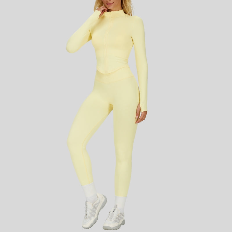 Long Sleeve Full Zipper Jacket + High-waisted leggings 2-piece Set