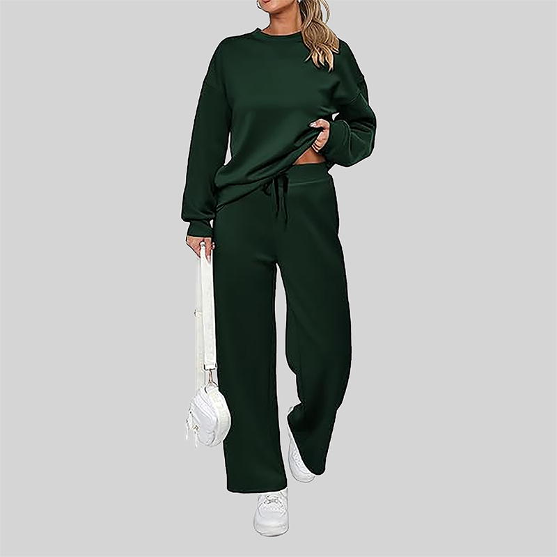 Wholesale Women's Long Sleeve Knit Sweatshirt & Wide-Leg Pants Set