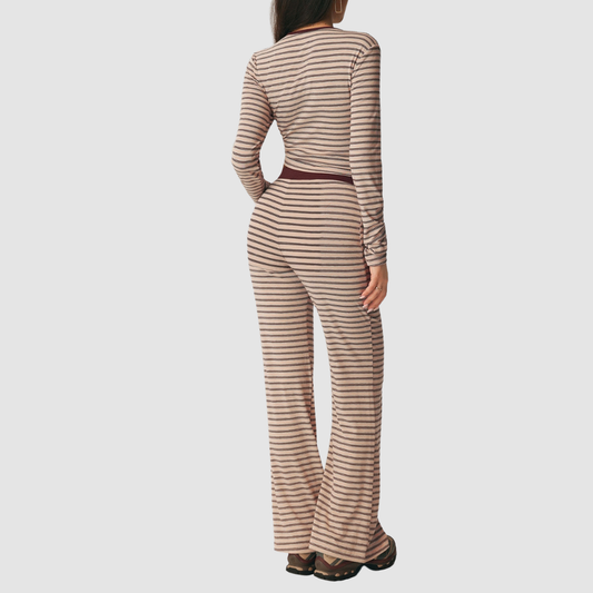 Wholesale Women's Striped Long-Sleeve Top+Wide-Leg Yoga Pants 2-Piece Set