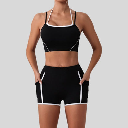 Faux two-piece bra + tight shorts 2-piece set