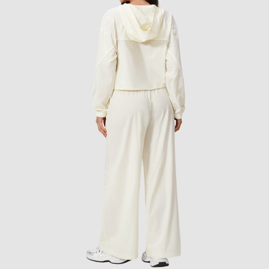 Wholesale Women's UPF50+ Sun Protection Hoodie Jacket + Wide-Leg Pants Set – Colorblock Outdoor Running Sportswear