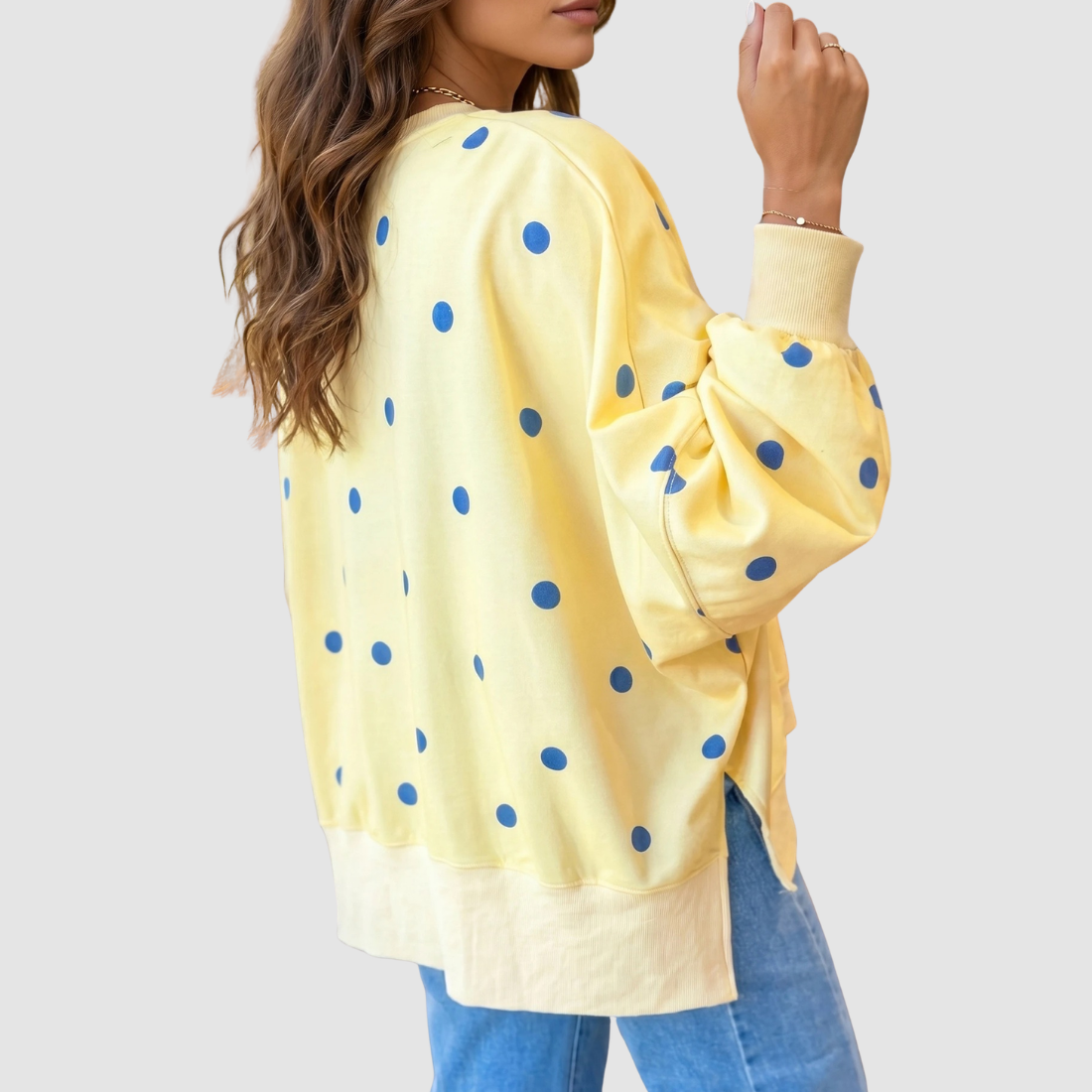 Wholesale Women's Polka Dot Pullover Sweatshirt – Loose Contrast Round-Neck Top