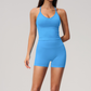 Wholesale Women's Halter V-Neck Seamless Yoga Set – High-Waist Butt-Lifting Sports Bra & Shorts