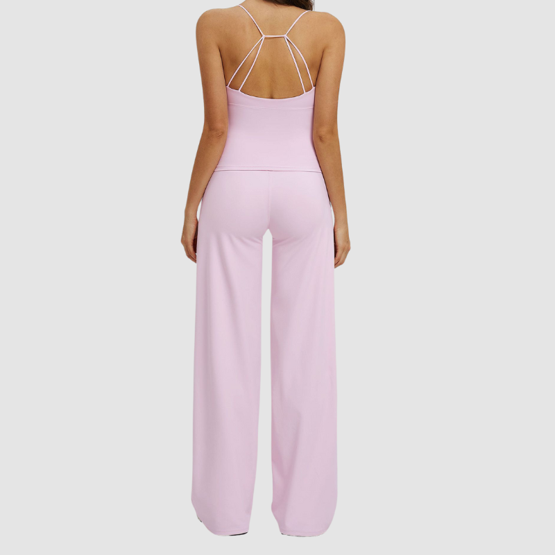 Wholesale thin-strap sports tank top + straight-leg wide-leg pants 2-piece set