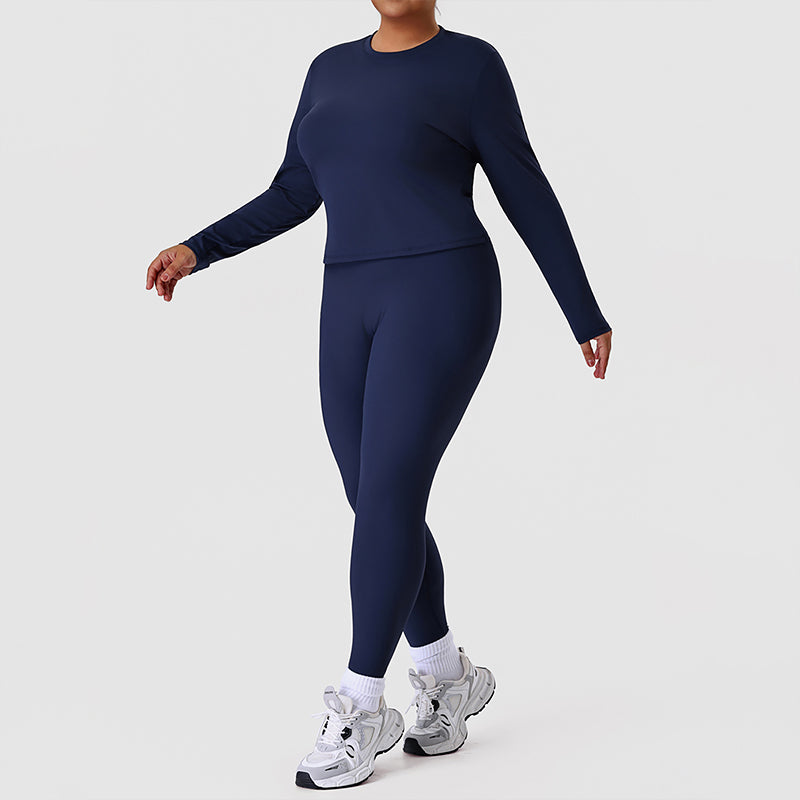 Wholesale plus-size crew neck top + solid-color leggings