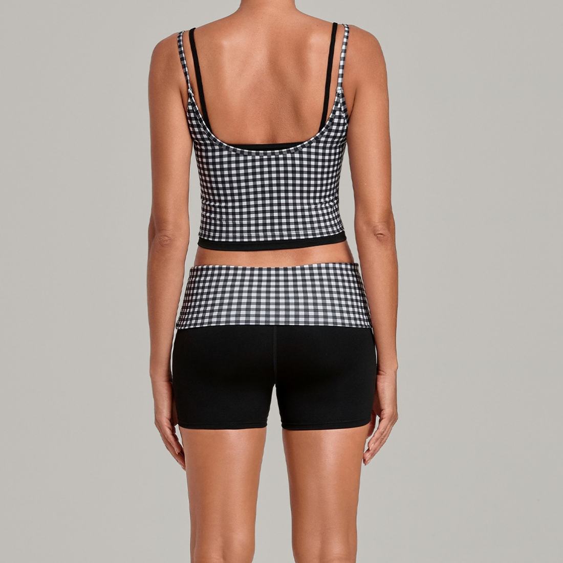 Wholesale Women's Retro Print Double-Strap Yoga Vest+High-waist Shorts Two-Piece Set