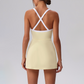 Wholesale Women's Spaghetti Strap Tennis Dress – Feather-Trim Anti-Exposure Fitness Dress