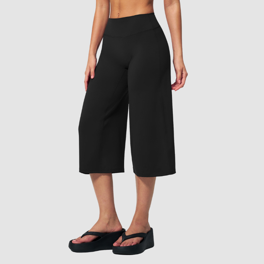 Wholesale Women's High-Waist Brushed Cropped Yoga Pants – Loose Wide-Leg Mid-Length Fitness Pants