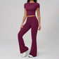 Wholesale Seam-Detail Cropped T-Shirt & Flare Leggings Set – Brushed Yoga 2-Piece