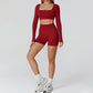 Seamless long sleeve Sports top + High-waisted shorts 2-Piece Set