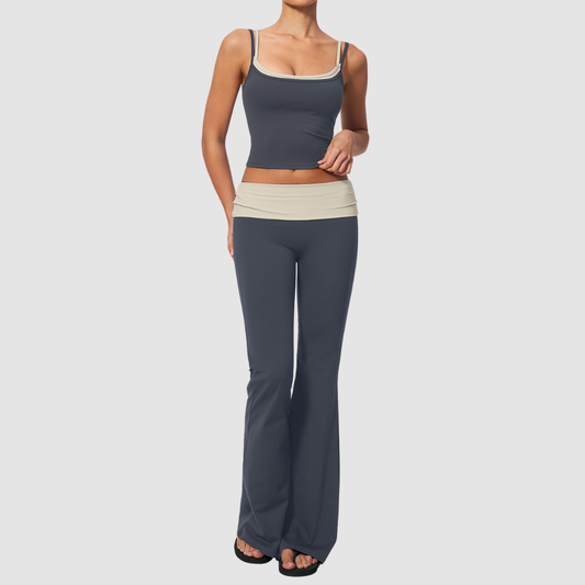 Wholesale Contrast Color High Waist Yoga Set – Tummy Control Fitness Outfit