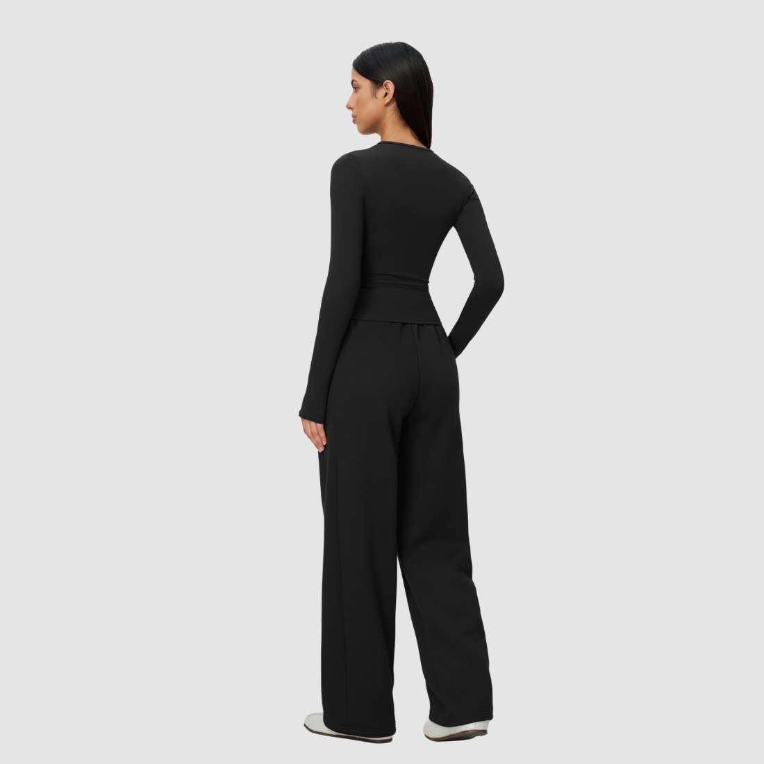 Wholesale Women's Nylon Spandex Activewear Set - Long Sleeve Tops & Wide-leg Pants