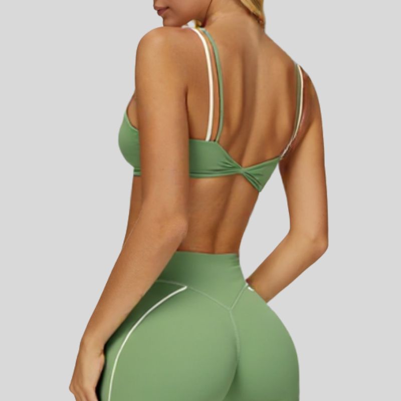 Faux two-piece color-blocked sports bra