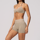 Wholesale Women's Seamless Yoga Set: Halter Open-Back Sports Bra & Shorts – Quick-Dry Lycra w/ Chest Pad