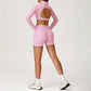 High-Neck Cropped Long Sleeve + Butt-Lifting Shorts 2-Piece Set