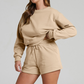 Wholesale solid color long sleeved sweatshirt+shorts set