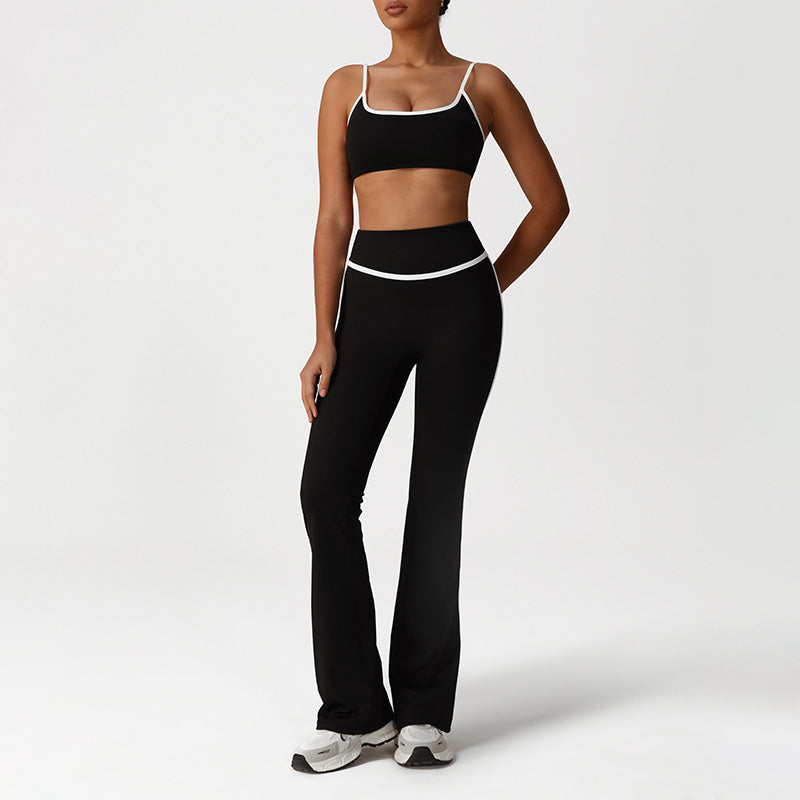 Quick-Drying Built-In Pads Bra + High-Waisted Flared Pants 2-Piece Set