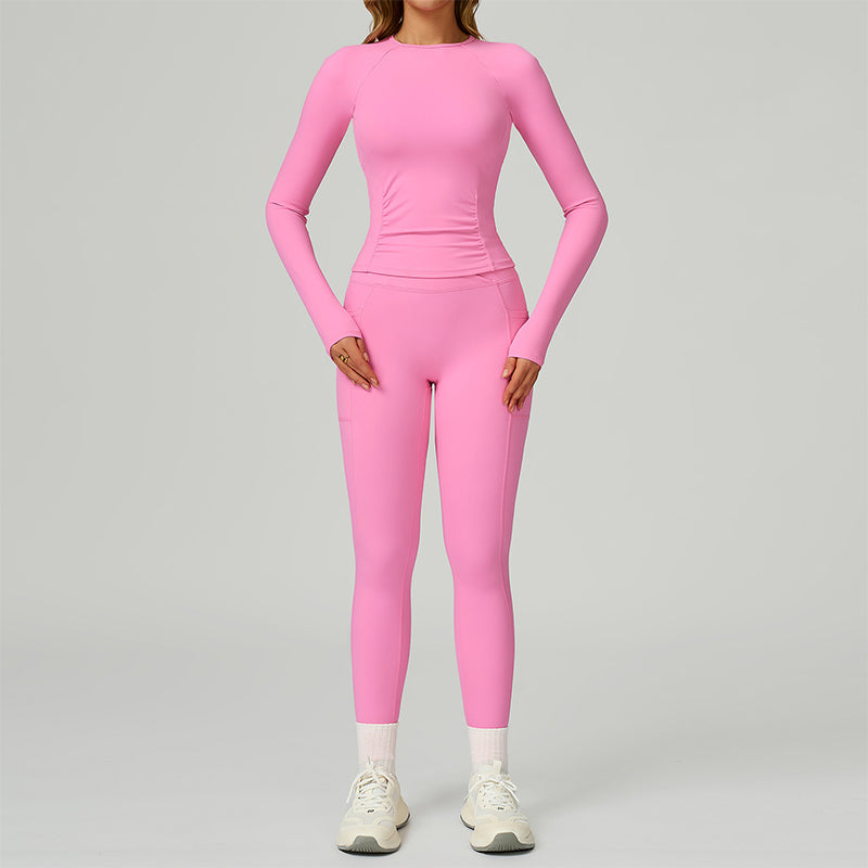 Long sleeve Sports top + High-waisted leggings 2-Piece Set