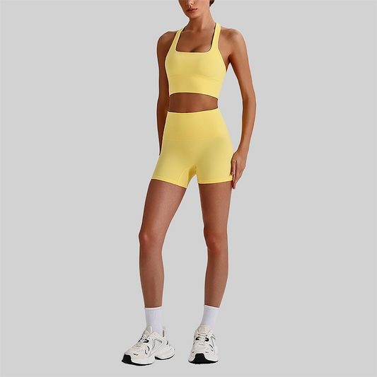 Wholesale Cross-Back Sports Bra & High-Waist Biker Shorts Set – Naked-Feel Quick-Dry Yoga 2-Piece