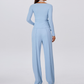 Wholesale Women's Padded Sports Bra+Tie-Front Long-Sleeve+Wide-Leg Pants Yoga Set