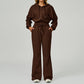 Loose hooded and full zipper Sweatshirt + drawstring Sweatpants 2 pieces set