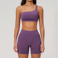 Wholesale Seamless One-Shoulder Sports Bra & High-Waist Biker Shorts Set – Quick-Dry Yoga 2-Piece