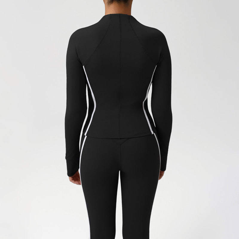 Snug-Fit Color-Blocked Jacket + High-Waisted Butt-Lifting Leggings 2-Piece Set