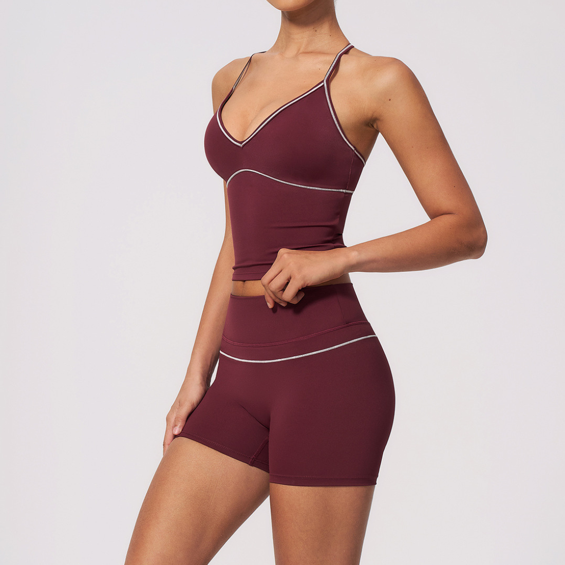 Wholesale Women's Brushed Yoga Set: Halter V-Neck Bra & Shorts – Colorblock Quick-Dry