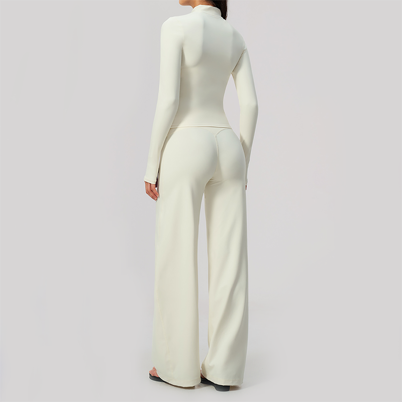 Wholesale Women's 3-Piece Yoga Set – Zip Jacket, Sports Bra & Wide-Leg Pants