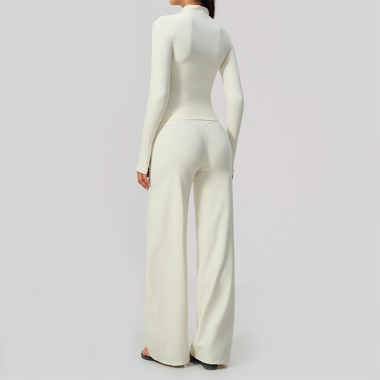 Wholesale Women's 3-Piece Yoga Set – Zip Jacket, Sports Bra & Wide-Leg Pants