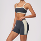 Wholesale Women's Colorblock Bare-Feel Yoga Set Sports Bra & Shorts w/ Chest Pad