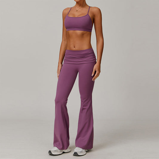 Cross Back and thin straps sports bras + Flared Leg pants 2-piece set