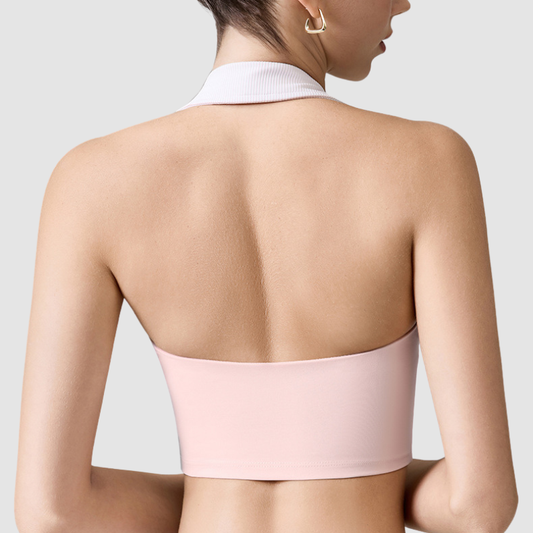 Wholesale Women's Contrast Collar Sports Bra – Fixed Cup POLO Collar Fitness Yoga Bra