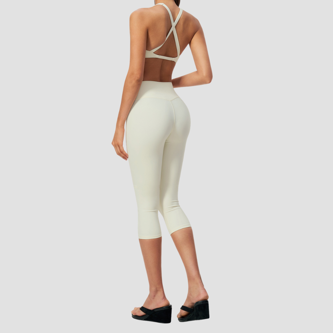 Wholesale Women V-Neck Crisscross Back High Waist Butt Lift Cropped Pants Sports Set