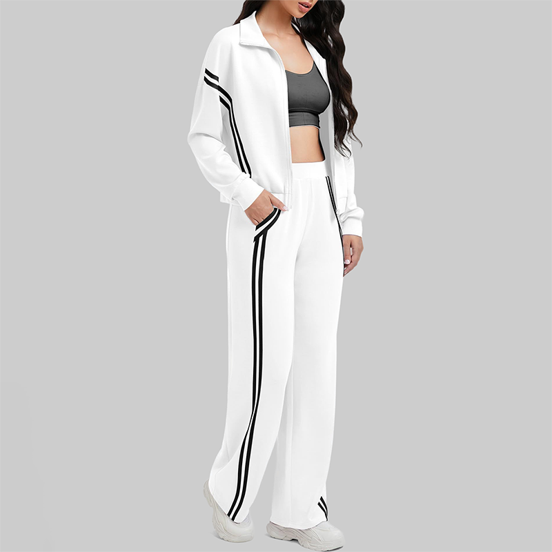Wholesale Women's Side Stripe Long Sleeve Sweatshirt & Jogger Pants Set