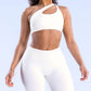 Slanted shoulder Sports Bra + High-waisted leggings 2-Piece Set