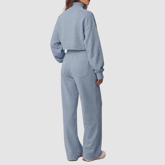 Wholesale Women's Mock Neck Sweatshirt & Wide-Leg Pants Sports Set