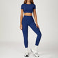round-neck short sleeve sports crop top+high-waisted leggings set