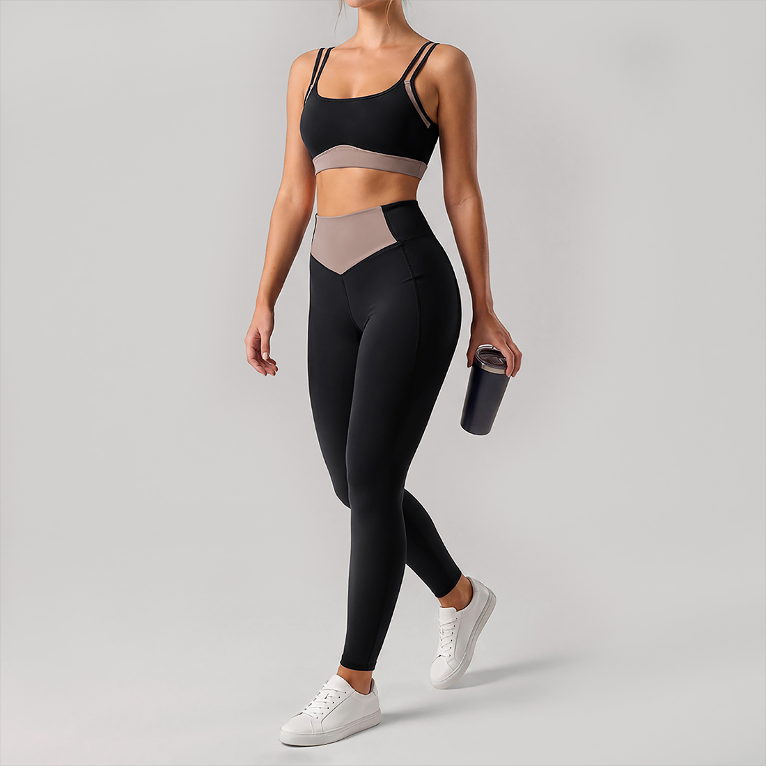 Wholesale Contrast Trim Yoga Set – Bra & Leggings Fitness Set
