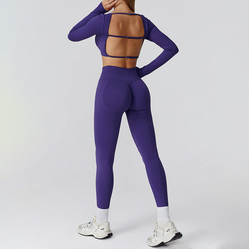 Seamless Long Sleeve Sports Top + hoch taillierte Leggings 2-teilige Leggings