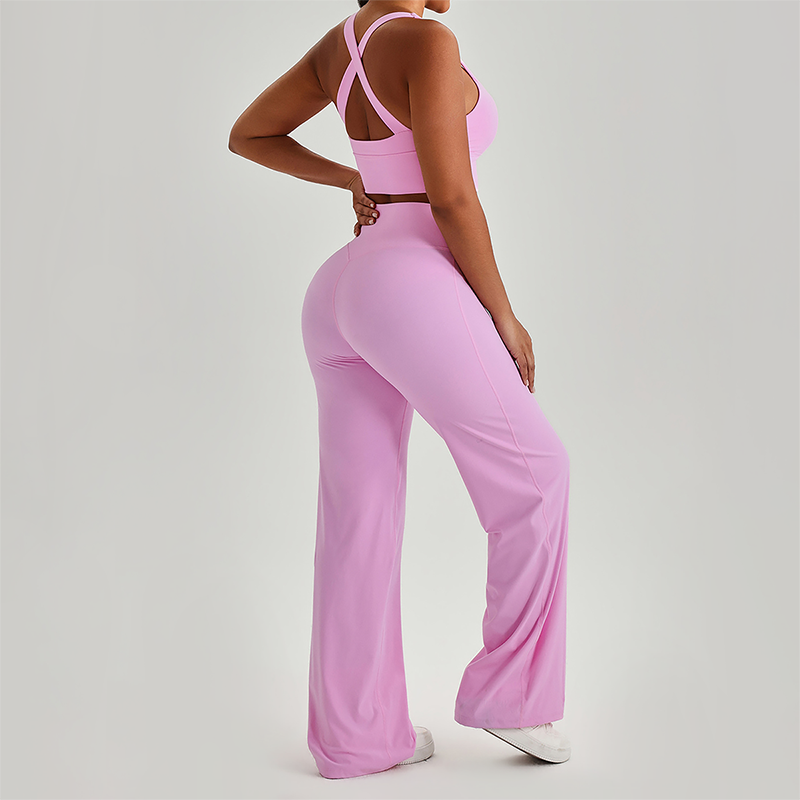 Wholesale Women's Peach Lift High Waist Flare Pants Yoga Set – Cross Back Sports Bra 0258