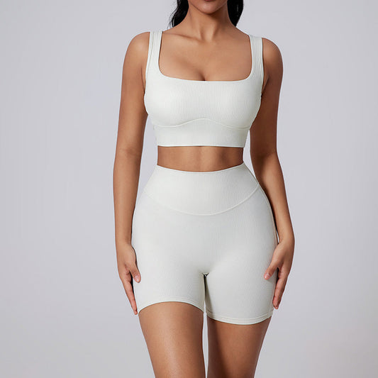 Cross Back yoga bras + High-waisted shorts 2-piece set
