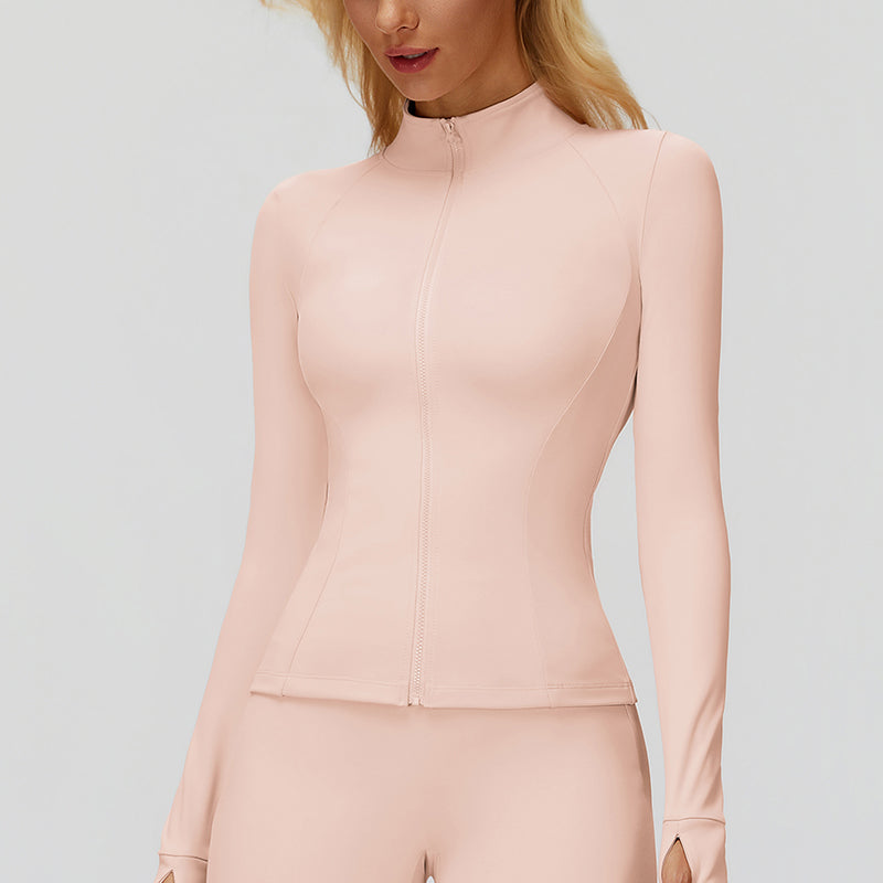 Stand collar plush warm slim fit zipper jacket